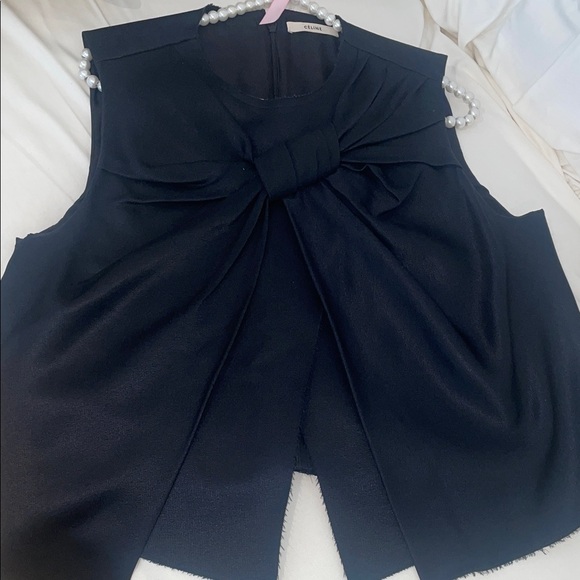 Celine Tops - Celine Black Bow Detail Blouse